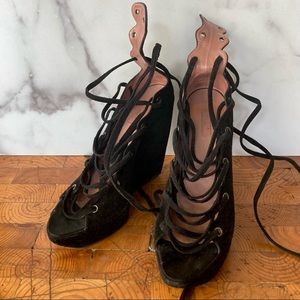 Vintage Black Suede Alaia Corset Laced Platforms